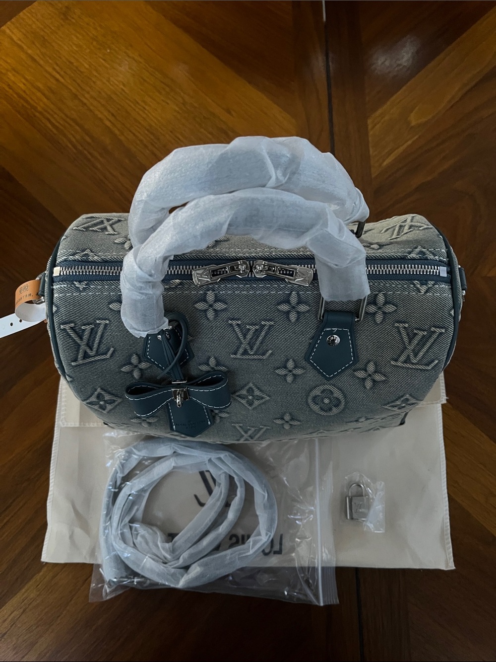 Bluish Gray Tone Embossed Denim 25 Speedy with Silver Hardware! - Picture 5 of 12